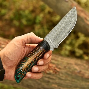 Cuchillo Skinner de Acero de Damasco Forjado a Mano con Mango de Piña, Hoja Fija de Espiga Completa, con Funda de Cuero, OEM Personalizado - Product Image 2