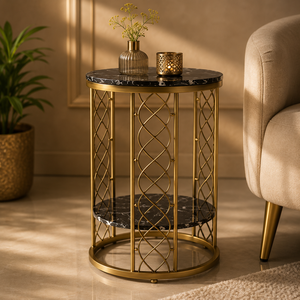 Modern Metal frame accent <b>table</b> with dual tier design and sleek <b>black</b> top offering durable style and space saving functionality - Product Image 3