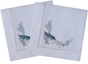 Juego de Manteles Individuales y Servilletas Bordados a Mano con Motivos Marinos Azules, Lavables, de Lino Blanco con Dobladillo, para Hogar, Bodas y Eventos, Venta al Por Mayor Personalizada - Product Image 3