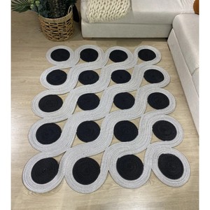 Modern Geometric Jute Area Rug Rectangle Flat Weave Non Slip Living Room Floor Mat Handcrafted Black White Pattern - Product Image 5