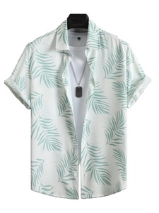 Men's Solid Button-Up Short Sleeve Shirt Shorts Set Swim Trunks Summer Outfit 100% Cotton Quick Dry 180g - Product Image 2