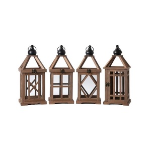 Farol de Madera Natural con Ventanas de Vidrio y Asa de Cuerda, Decoración Rústica para Mesa del Hogar - Product Image 1