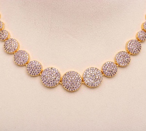 Lavender <b>Ruby</b> Pink Brass 22K Gold Plated Bridal <b>Necklace</b> Set Cubic Zirconia Statement Jewelry for Anniversary Engagement Gift - Product Image 2