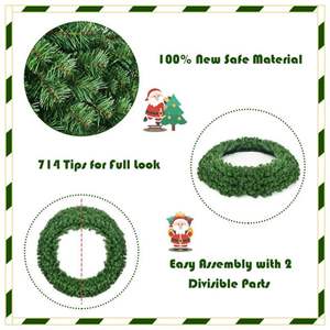 48-Inch <b>Pre</b>-<b>Lit</b> Cordless Artificial Christmas Wreath Elegant Christmas <b>Garlands</b> & Wreaths - Product Image 3
