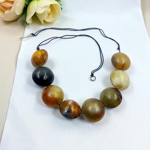 Collier Pendentif Classique en Corne de Buffle, Agate 100% Authentique, Chaîne Beige et Noire, Écologique, Mariage, Naturel - Product Image 4