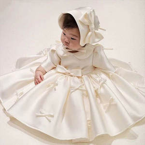 Vestido de lujo para el primer cumpleaños de princesa con mangas abullonadas para bebés de 6 meses a 3 años, con lazo de satén sólido, calidad premium. - Product Image 3