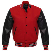 Veste de baseball rouge pour homme avec manches en cuir noir, boutonnée devant, style bomber décontracté, pour l'automne