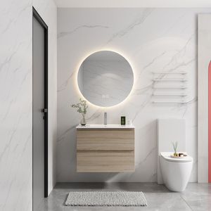 Mobile Bagno Sospeso da 24 Pollici con Lavabo in Ceramica e 2 Cassetti a Chiusura Ammortizzata, Facile da Montare - Product Image 1