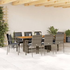 <b>Grey</b> Rattan Garden Dining Set 6 Seater Teak Top Steel <b>Frame</b> Weather Resistant Outdoor Furniture Contemporary Design - Product Image 1