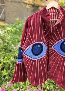 Indian Handmade Suzani Embroidery Velvet <b>Reversible</b> Cotton Robe Floral Pattern V-neck Full-Length Women's <b>Coat</b> - Product Image 5