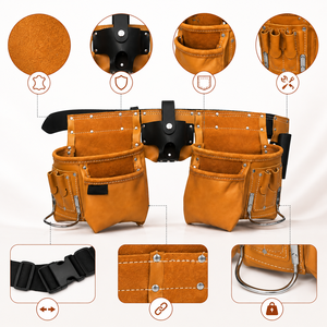 Customizable Genuine Leather Tool Bag Heavy Duty Multi Pocket Tool Belt Organizer <b>Work</b> <b>Pouch</b> for Carpenters Electricians Builder - Product Image 5