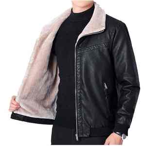 Chaqueta de Motociclista de Cuero PU para Hombre, con Cierre, Cuello Alto, Forro de Piel Sintética, Abrigo de Invierno, Estilo Casual de Motociclista, Gruesa y Resistente al Viento - Product Image 4