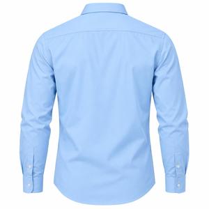 Chemise habillée unie à manches longues pour homme, col rabattu, 100 % coton popeline, infroissable, logo frontal imprimé par transfert thermique, formelle - Product Image 2