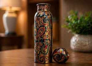 Nautical Copper Water <b>Bottle</b> Antique Polished Pure Copper with <b>Cork</b> Drinkware with Ayurveda Yoga Benefits Drinkware With Lid - Product Image 4