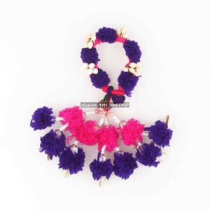 Bracelet de bras/bracelet de poignet Banjara en coton rare, multicolore, perlé, avec pompon, style antique, authentique, style gitane - Product Image 3