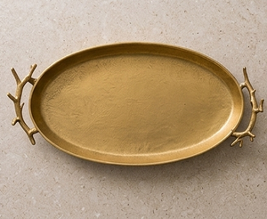Modern Minimalist Oval <b>Gold</b> <b>Serving</b> <b>Tray</b> Textured Metal Food Platter With Antler Branch Handles Tabletop Organizer Gift Bulk - Product Image 5