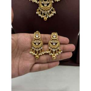 Indian Ethnic Bridal Jewelry Set-Ritika Heritage Gold Plated Zircon Necklace - Product Image 3
