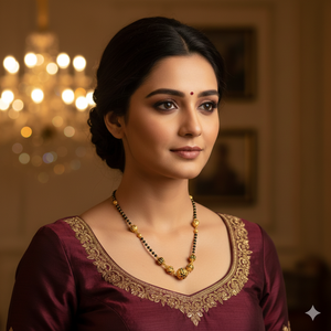 Mangalsutra de Oro Antiguo de 22K con Sello BIS - Collar Tradicional Hecho a Mano con Cuentas Negras en Oro Amarillo 916 - Product Image 1