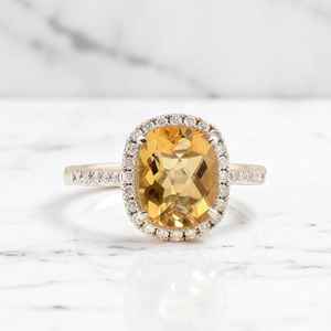Bague de fiançailles en citrine orange, halo, certifiée, grande citrine, bague de mariage, bijoux fins - Product Image 1