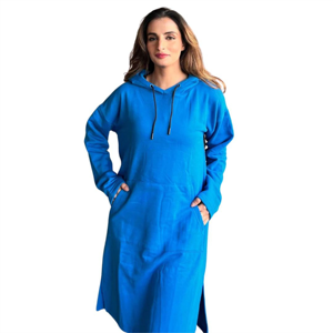 Robe sweat-shirt à capuche personnalisable brodée pour femme, couleur unie, manches longues, décontractée, respirante, en coton tricoté, avec poches - Product Image 2