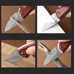 Couteau pliant EDC en acier carbone de qualité supérieure, manche en bois, lame tranchante comme un rasoir, couteau de poche pour l'extérieur, fournisseur OEM - Product Image 5