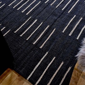 Black Handwoven Jute Area Rug Modern Geometric White <b>Striped</b> Carpet Minimalist Living Room Bedroom Handmade Floor Decor Rug - Product Image 5