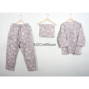 Elegante Conjunto de Pijama de Algodón con Estampado Floral de 2 Piezas, Manga Larga, Cuello en V, Cintura con Cordón Ajustable, Ropa de Dormir Informal - Product Image 1