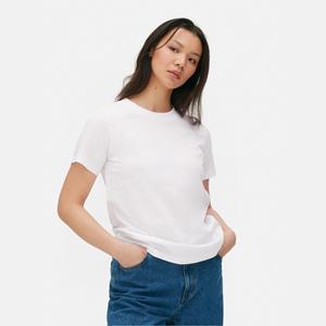 Camisetas Personalizadas para Mujer, Manga Corta, Cuello Redondo, Algodón/Fibra de Bambú, Color Blanco Sólido Ecológico con Logotipo Impreso - Product Image 1