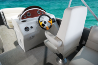 Bateau ponton de luxe en aluminium, série loisirs, 6 personnes, moteur hors-bord, croisière sportive, étriers de navigation, éclairage, direction hydraulique