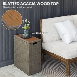 "17 Gallon Wicker Deck <b>Storage</b> Box with Acacia Wood Top for Patio <b>Cushions</b> & Garden Tools" - Product Image 6