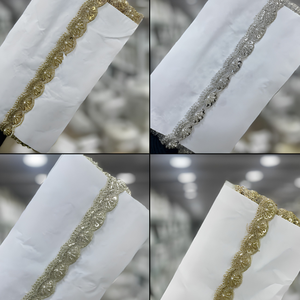 Embroidered Floral <b>Beads</b> Lace <b>Trim</b> 100 Percent Polyester 3cm Width 9 Meter Roll for Ethnic Wear Bags Shoes Home Textiles India - Product Image 1