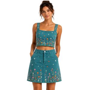 Conjunto de Top Corto y Falda Bordados para Mujer, Color Verde Azulado, Diseño Floral, Verano, Dos Piezas, Logotipo Personalizado, OEM, ODM, Ropa al por Mayor - Product Image 1