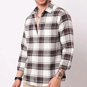 Wholesale Custom Autumn Breathable Loose Casual <b>Brushed</b> Flannel Shirts Plaid Cotton Trendy style men flannel shirts - Product Image 4