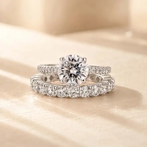 Elegant 925 Moissanite 2CT Round Cut Solitaire Engagement <b>Ring</b> <b>Set</b> White Gold Plated In <b>Sterling</b> <b>Silver</b> Promise <b>Rings</b> For Women - Product Image 3