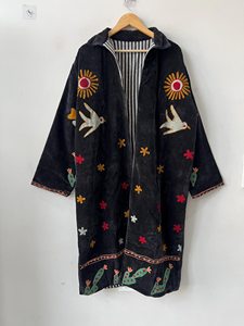 Bata de verano de terciopelo con estampado bohemio, kimono rojo hecho a mano, transpirable, suave, con bordado de ojo turco y corazón, ideal para festivales. - Product Image 4