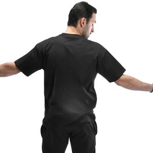 Camiseta Negra Oversize de Cuello Redondo para Hombre, Manga Corta, Casual, Holgada, Lisa, Básica, Suave y Cómoda, Fabricante de Ropa - Product Image 6
