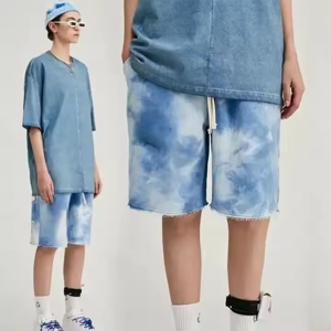 Shorts de playa holgados de algodón para hombre, shorts casuales de fitness, shorts deportivos con estampado tie dye. - Product Image 3