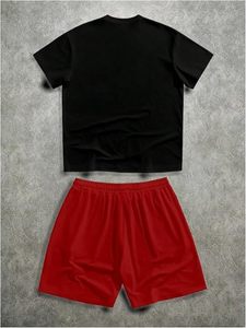 Men's Eco-Friendly 100% Cotton Printed 2-Piece <b>T</b>-Shirt and <b>Track</b> Shorts Set Casual Streetwear Summer Wear - Product Image 2