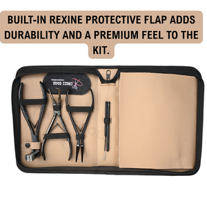 Kit d'outils pour extensions de cheveux noirs avec pince à extensions adhésives de 7 pouces, pince à retirer les perles, pince à sertir à deux trous, étui en Rexine - Product Image 5