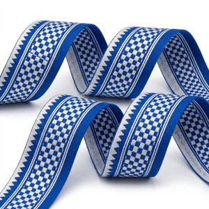 ริบบิ้นผ้าแจ็คการ์ดสีน้ำเงินรอยัล ขนาด 31 มม. สีเงินขาว จากนีลกามัล อินดัสทรีส์ คุณภาพพรีเมียม สำหรับตกแต่งขอบชุดยูนิฟอร์มและเสื้อผ้า - Product Image 2