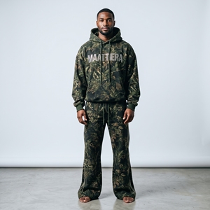 Mens Dark Green <b>Camouflage</b> Hoodie <b>Tracksuit</b> Set Wide Leg Pants Streetwear Sportswear Custom Matching Outfit - Product Image 3