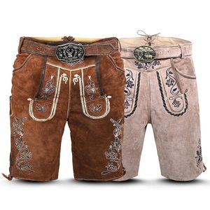 Shorts bavarois pour hommes, taille haute, motif floral brodé, fermeture boutonnée, longueur bermuda, style décontracté, en toile - Product Image 1