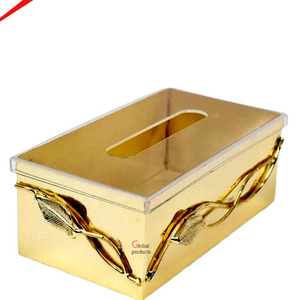 Support ou base en aluminium moulé plaqué or, design feuilles uniques, pour porte-mouchoirs et boîte à mouchoirs - Product Image 2