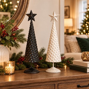 Metal <b>Christmas</b> <b>Tree</b> Set Tabletop Decorative <b>Tree</b> Figurine Hammered Finish Seasonal Holiday Ornament Handcrafted Home Decor Set - Product Image 2