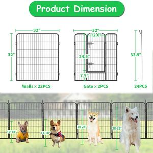 32\" Heavy Duty <b>Dog</b> Playpen Outdoor Steel Pet Cage with 24 Panels Waterproof <b>Button</b> Closure Animal Pattern Doors - Product Image 2