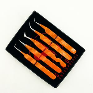 Ensemble de pinces à cils professionnelles en fibre d'orange, lisses, réutilisables, pour extensions de cils 3D 6D en vison, antistatiques, en acier inoxydable - Product Image 1