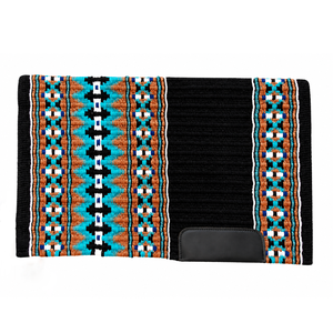 Manta de Silla de Montar ASHMIRA EQUESTRIAN, Diseño Geométrico Occidental en Negro, Turquesa y Naranja, Tejida a Mano con Mezcla de Lana, Patrón Azteca, para Caballos - Product Image 1