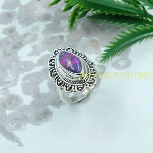 925 Sterling Silver Purple Copper <b>Turquoise</b> <b>Ring</b> Statement <b>Ring</b> Handmade Vintage Boho Gemstone Jewelry for Women Christmas Gift - Product Image 5