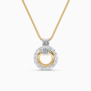 Impresionante colgante con halo redondo y diamantes baguette cultivados en laboratorio de 0.49 ct en oro amarillo, blanco y rosa de 9 quilates. - Product Image 3