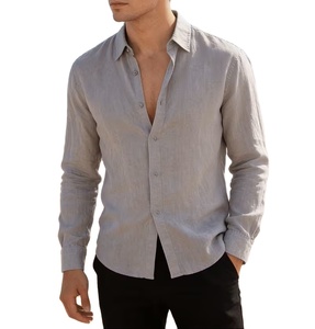 Camisa de Verano para Hombre, Cuello Alto, Manga Larga, Casual, Holgada, de Color Sólido, Absorbente de Sudor, Transpirable y Versátil - Product Image 3